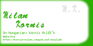 milan kornis business card